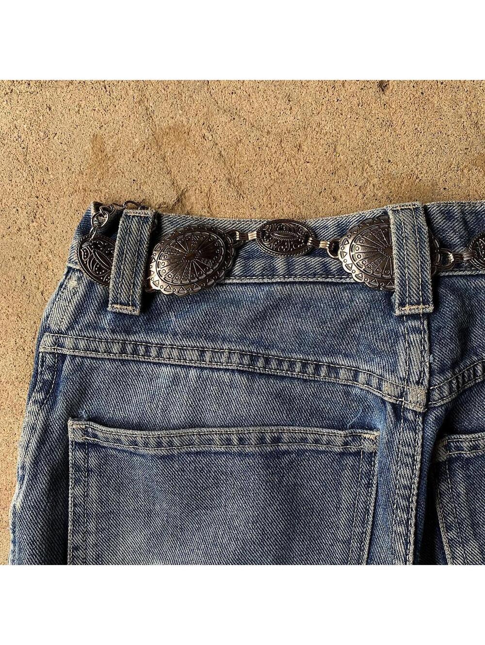 Silver western belt with silver buckle and metal sun and moon charms. Fits most - Picture 7 of 8